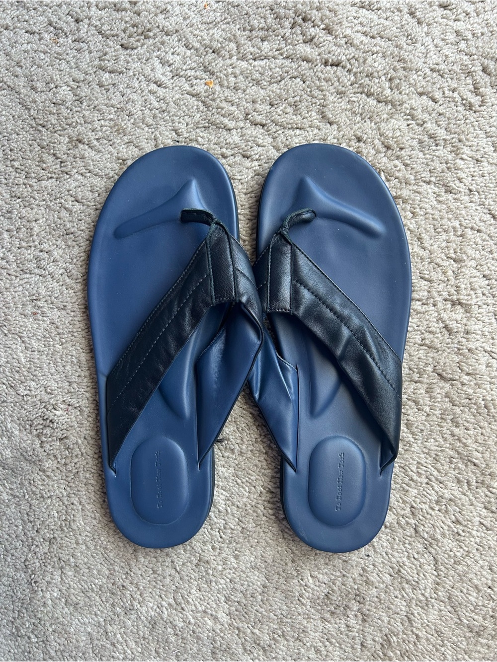 To Boot Navy Blue and Black Leather Thong Sandals